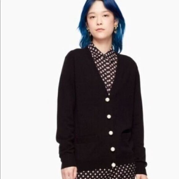 Kate Spade Pearl Button Cardigan Black Size XS - Picture 1 of 7